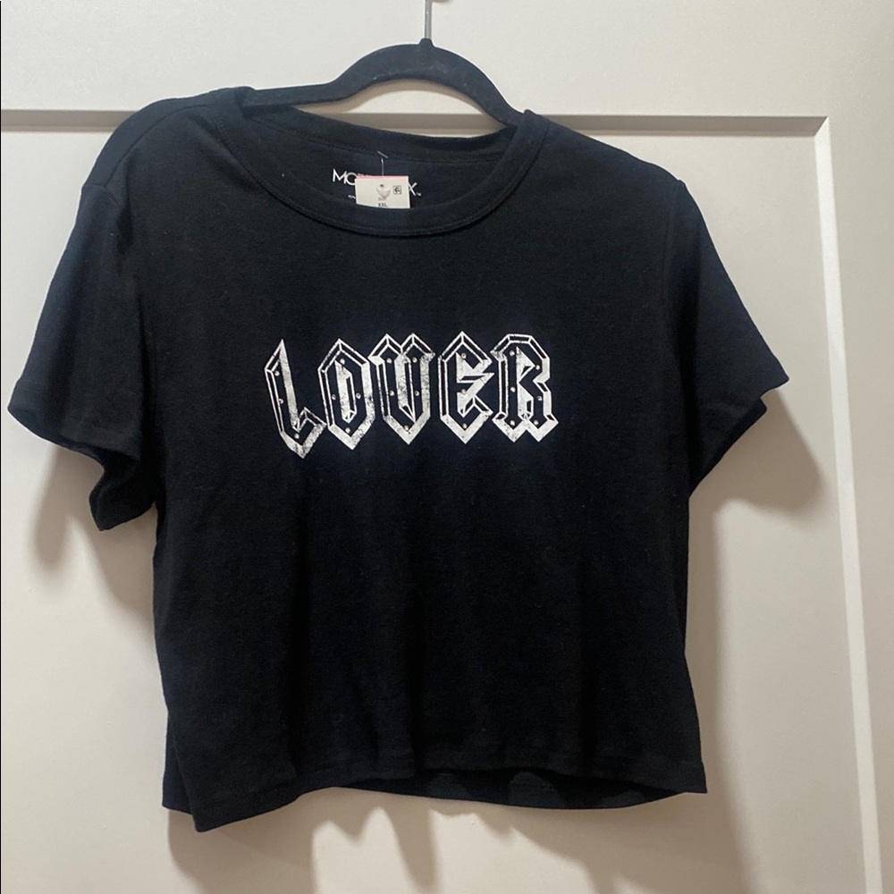 Black Graphic Tee with 'Lover' Print
